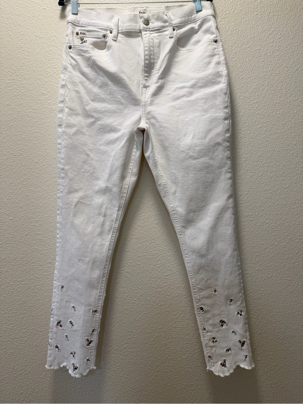 Ralph Lauren Tompkins Rose Floral Embroidered Scalloped Ankle Jeans